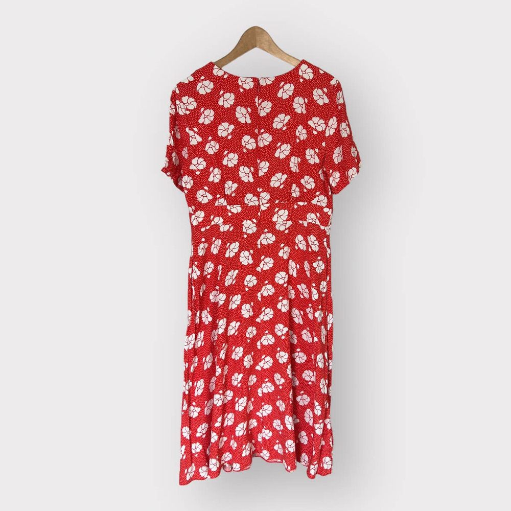 Boden Women's Size 10R Orange White Midi Dress Pockets Crepe Floral - Picture 3 of 10